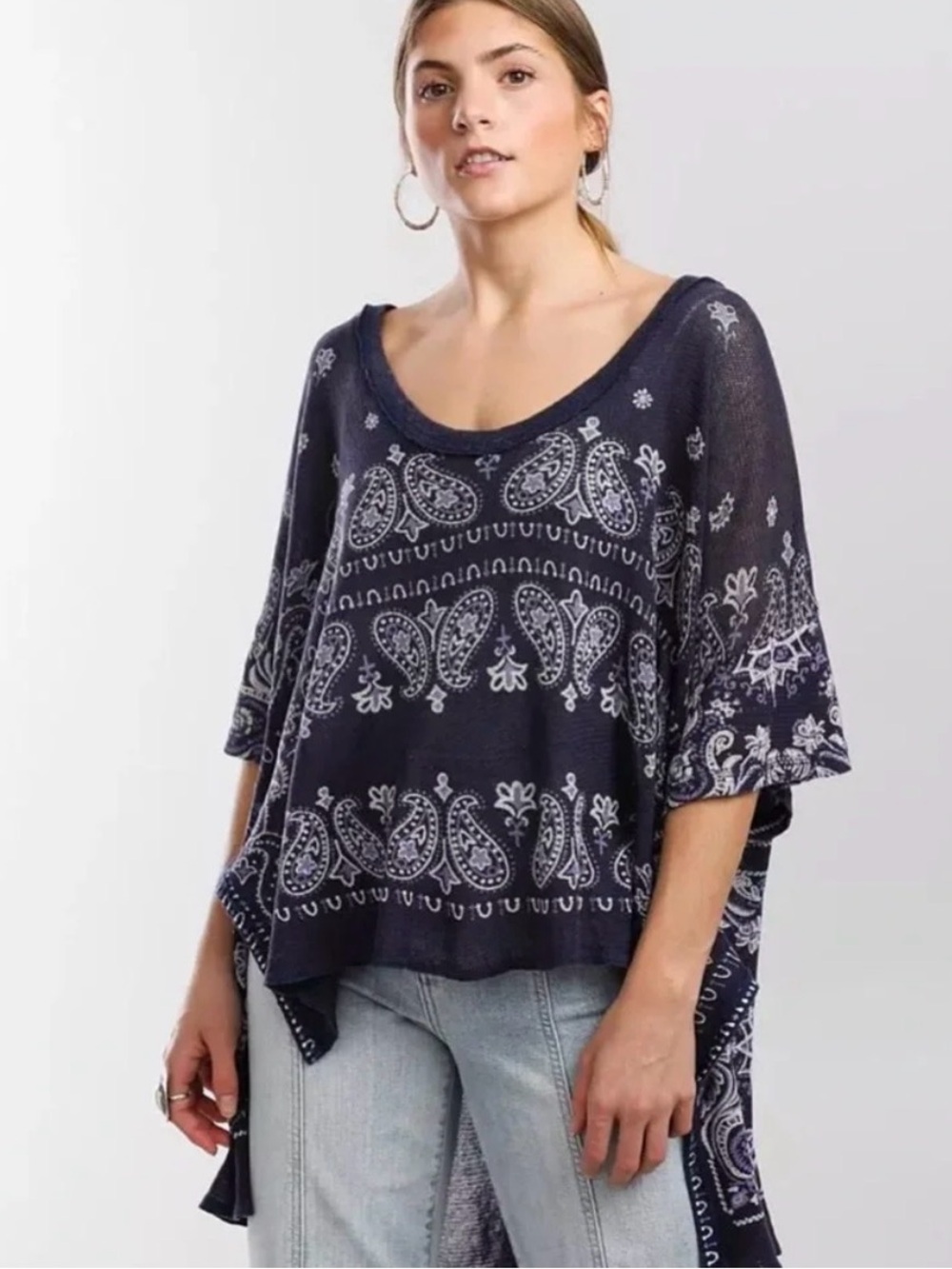 Free People Paisley Night Oversized Slouchy Knit Top